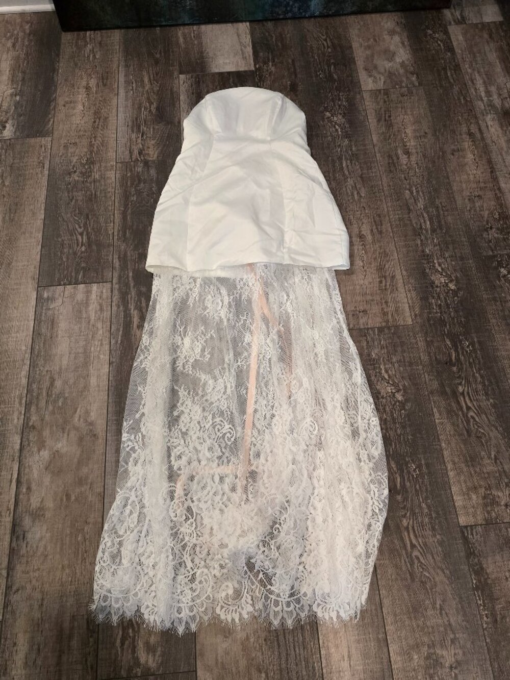Lulus Womens White Strapless Lace Overlay Maxi Dress Size Small Bridal 5448